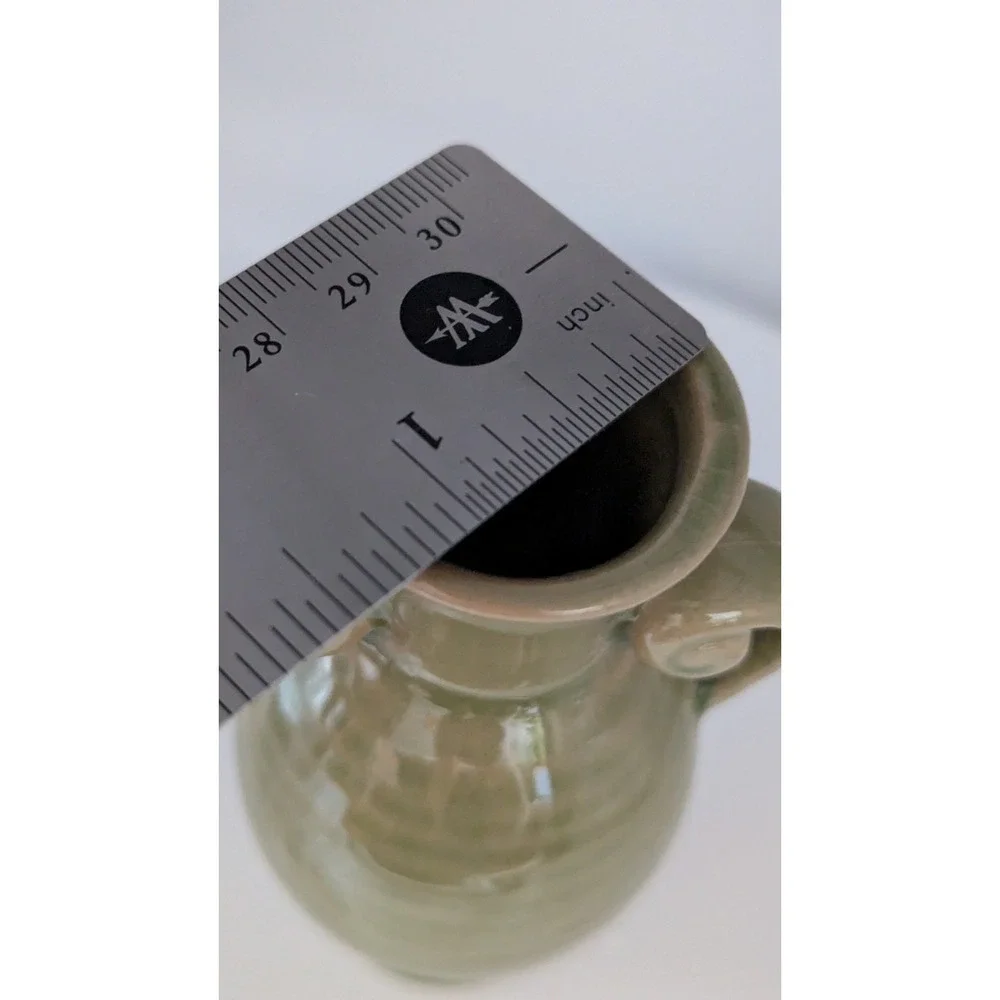 Vintage Green Ceramic Bud Vase Double Spiral Handles Ribbed Crackle Glaze 4